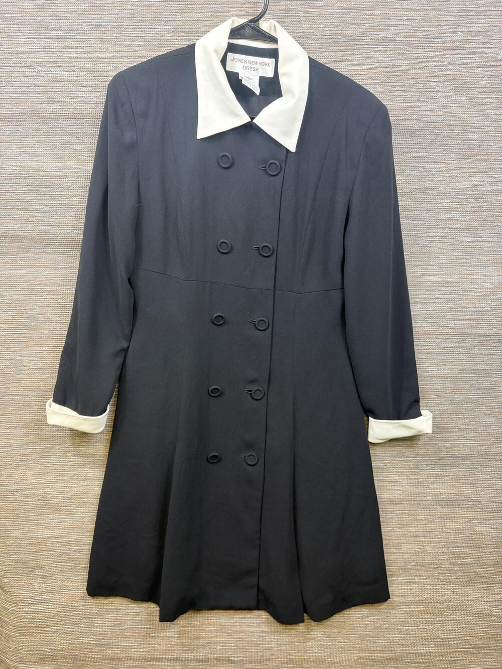 Vintage Jones New York Jacket Dress Womens 8 Black White Knee Length Workwear